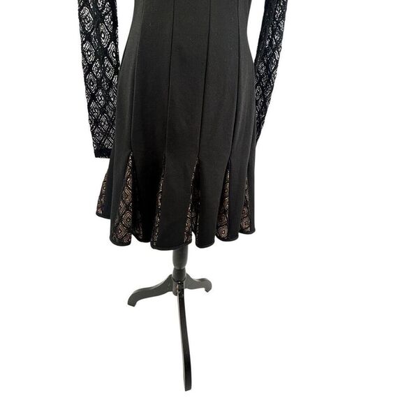 Catherine Malandrino Dress Size 6 Black Lace Panel Fit & Flare Long Sleeve - Picture 6 of 11